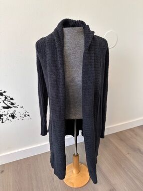 Barefoot Dreams Ribbed Open-Front Cardigan - Dark Gray